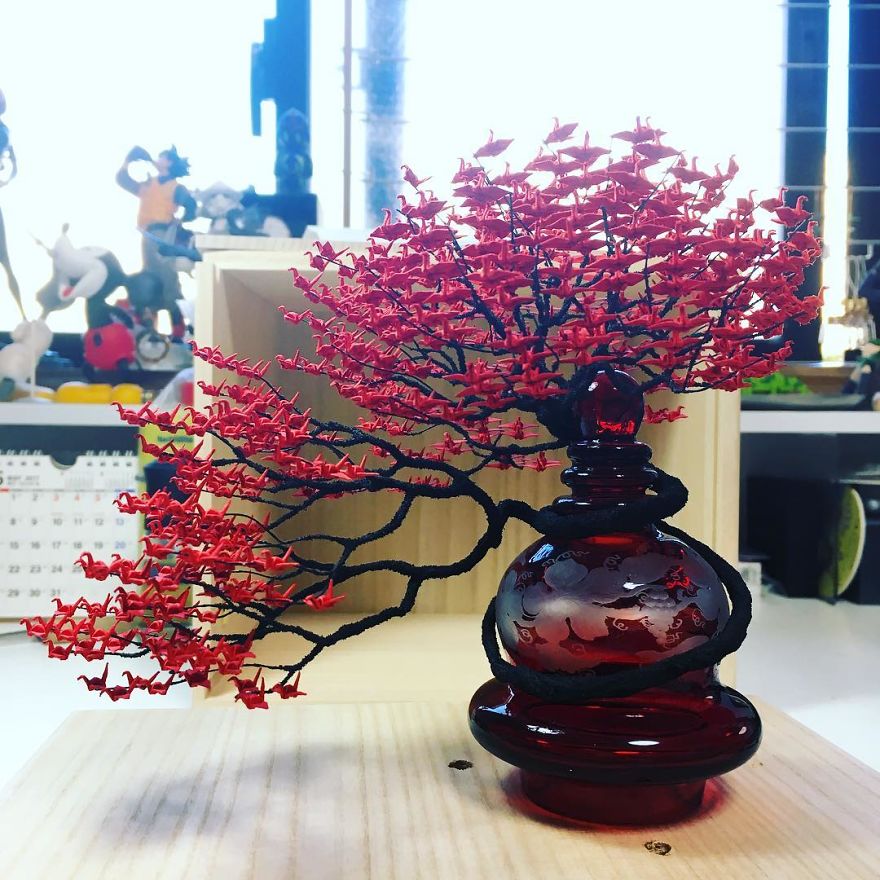 Tuyệt tác bonsai từ hàng ngàn con hạc giấy
