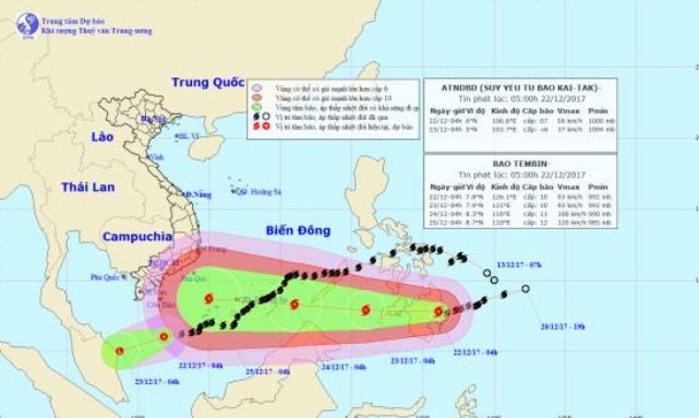 Bão Katitak vừa suy yếu, bão Tembin đã mạnh lên uy hiếp Biển Đông 