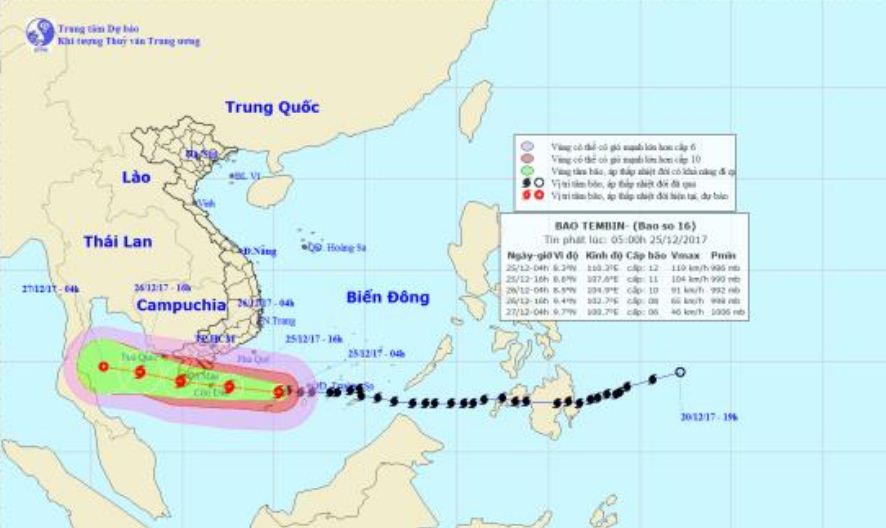 Đêm nay bão Tembin giật cấp 14 ập vào Nam Bộ