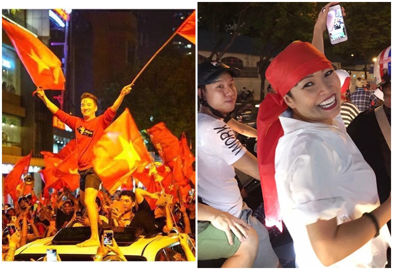 Sao Việt hết mình cổ vũ ăn mừng chiến thắng U23