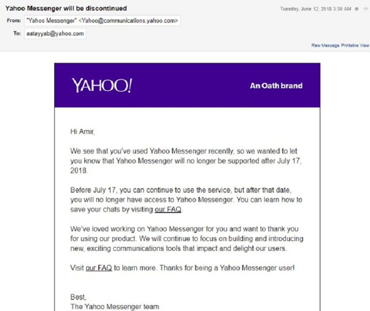 Yahoo Messenger chính thức gửi thư chia tay người dùng 