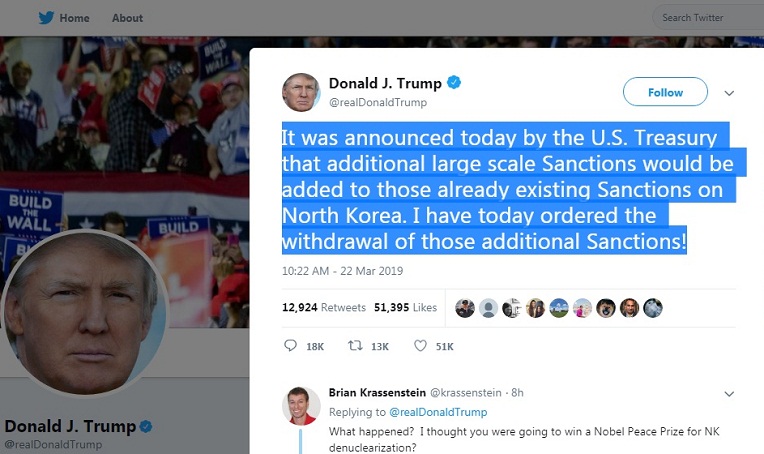 Tổng thống Trump yêu cầu rút lệnh trừng phạt mới với Triều Tiên 