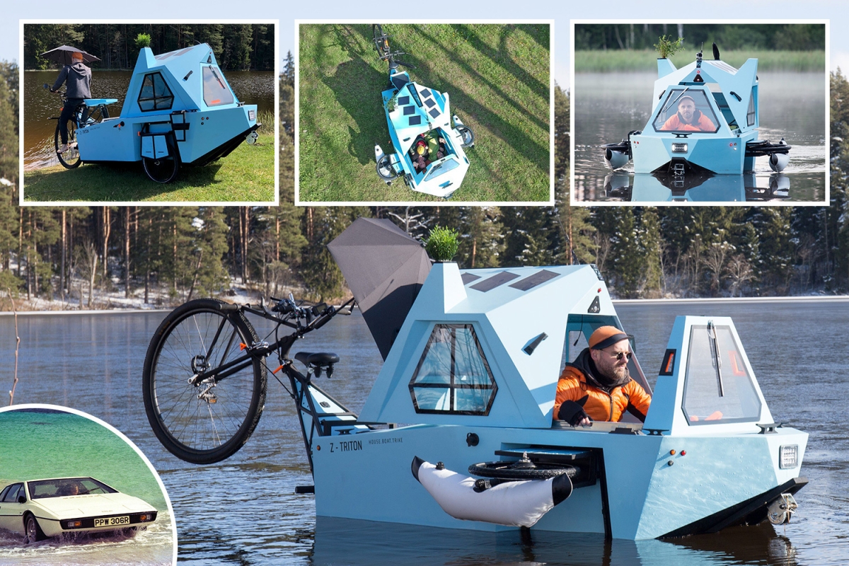 Z-triton -xe điện ba bánh thành thuyền dưới nước hoặc xe cắm trại trên cạn